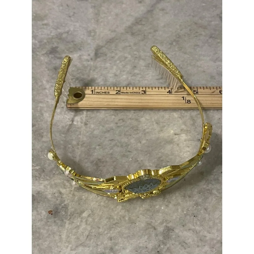Disney‎ Store Princess Tiara Gold Lotus Flower Crown Green Jewels Kids Roleplay